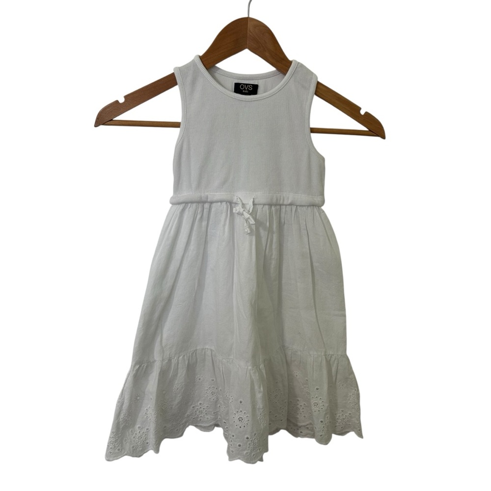 OVS Kids White Eyelet Hem Sleeveless Dress | Size 5-6Y